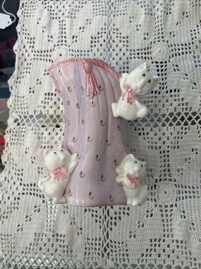 Pink Ceramic Kitty Accent Vase with Bow Details